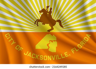 Flag of Jacksonville, Florida, USA. Realistic waving flag of Jacksonville vector background.