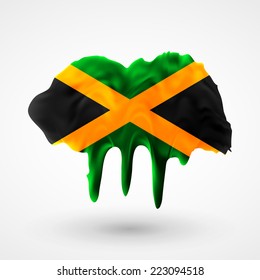 Flag of Jamaica. Blot with paint streaks with the national colors. Independence Day. Banner Pennon Pennant Background Stock Vector Icon Image Picture Illustration Printed material Logo 