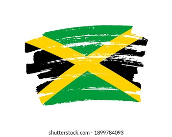 Flag of Jamaica in brush stroke background.