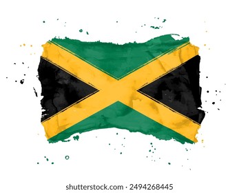 Flag of Jamaica, brush stroke background.  Flag of Jamaica on white background. Watercolor style for your design.  EPS10.