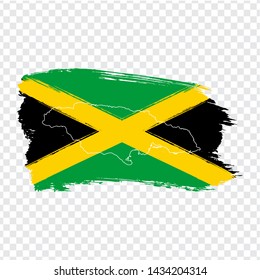 Flag of Jamaica  from brush strokes and Blank map Jamaica. High quality map of Jamaica and flag on transparent background. Stock vector. Vector illustration EPS10.