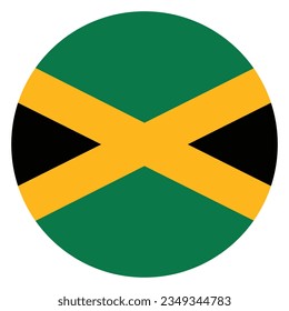 The flag of Jamaica. Button flag icon. Standard color. Circle icon flag. 3d illustration. Computer illustration. Digital illustration. Vector illustration.