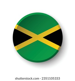 The flag of Jamaica. Button flag icon. Standard color. Circle icon flag. 3d illustration. Computer illustration. Digital illustration. Vector illustration.