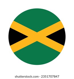 The flag of Jamaica. Button flag icon. Standard color. Circle icon flag. 3d illustration. Computer illustration. Digital illustration. Vector illustration.