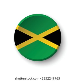 The flag of Jamaica. Button flag icon. Standard color. Circle icon flag. 3d illustration. Computer illustration. Digital illustration. Vector illustration.
