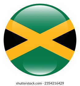 The flag of Jamaica. Button flag icon. Standard color. Circle icon flag. 3d illustration. Computer illustration. Digital illustration. Vector illustration.