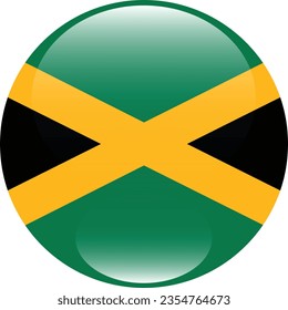 The flag of Jamaica. Button flag icon. Standard color. Circle icon flag. 3d illustration. Computer illustration. Digital illustration. Vector illustration.
