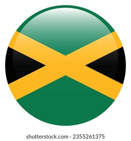 The flag of Jamaica. Button flag icon. Standard color. Circle icon flag. 3d illustration. Computer illustration. Digital illustration. Vector illustration.