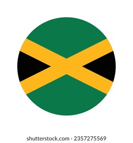 The flag of Jamaica. Button flag icon. Standard color. Circle icon flag. 3d illustration. Computer illustration. Digital illustration. Vector illustration.