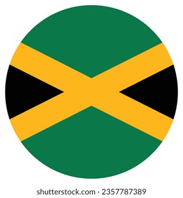 The flag of Jamaica. Button flag icon. Standard color. Circle icon flag. 3d illustration. Computer illustration. Digital illustration. Vector illustration.