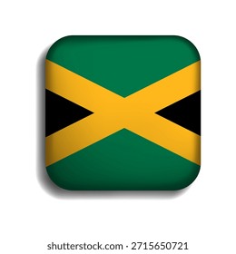 Botón de la bandera de Jamaica con la sombra. Icono 3D. La forma cuadrada