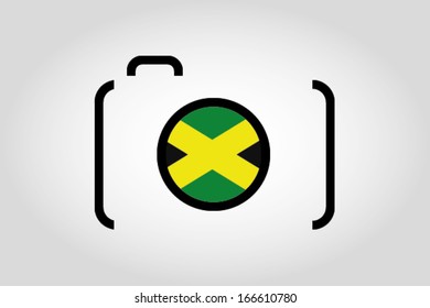 The flag of Jamaica in a Camera Lens