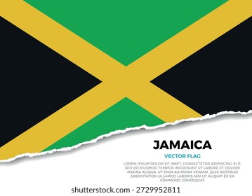 Bandera de Jamaica. Efecto de borde de papel rasgado creativo sobre fondo transparente con irregularidades irregulares. Una apariencia tridimensional con sombras realistas, como si hubiera sido rasgada para revelar una superficie blanca debajo
