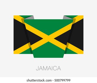 Flag of Jamaica. Flat Icon Wavering Flag with Country Name on a White Background