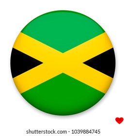 Flag of Jamaica in the form of a round button with a light glare and a shadow. 