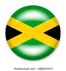 Flag of Jamaica in the form of a round button with a light glare and a shadow. 