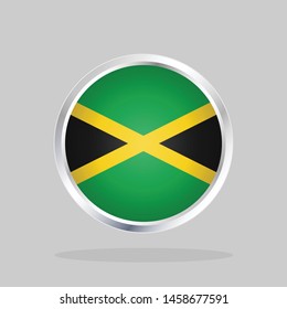 Flag of Jamaica, Glossy Round Button With Metallic Frame