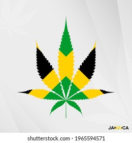 Flag of Jamaica in Marijuana leaf shape. The concept of legalization Cannabis in Jamaica. Medical cannabis illustration.