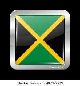 Flag Jamaica Metal Icon Square Shape Stock Vector (Royalty Free ...