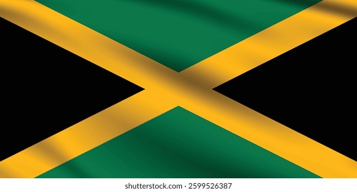 Flag of Jamaica. Jamaica flag official colors and proportion digital vector illustration. Wavy flag.