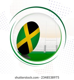 Flag of Jamaica on rugby ball. Round rugby icon with flag of Jamaica. Vector illustration.