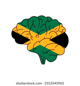 Flag of Jamaica. Vector illustration of a combination of a human brain with a country flag on a white background.