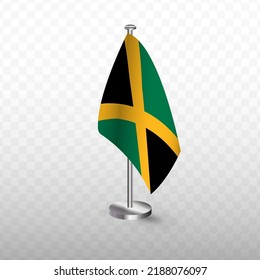 Flag of Jamaica. Vector illustration of a flag with flagpole on a transparent background (PNG).