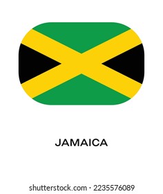 Flag of Jamaica, Jamaica flag vector illustration, Jamaica flag in rounded corner, Button style Jamaica flag.