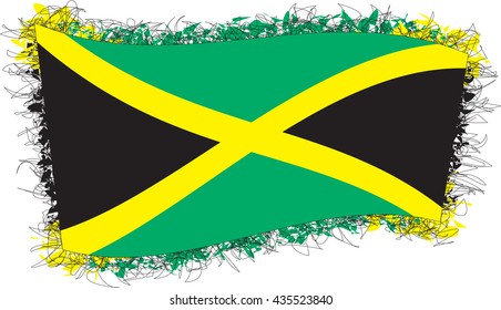 Flag of Jamaica. Vector illustration of a stylized flag. Shaggy edge.