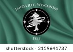 Flag of Janesville, Wisconsin, USA. Realistic waving flag of Janesville vector background.