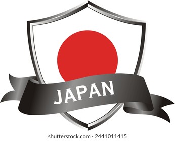 Flag of japan as around the metal silver shield with japan flag