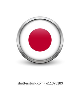 Flag of Japan, button with metal frame and shadow