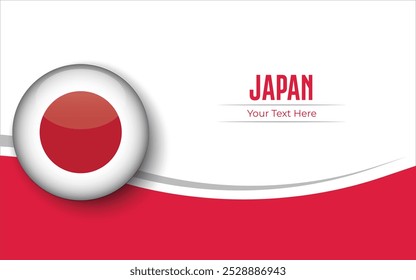 Flag of Japan Circle isolated on White background with Text. Banner, Poster, vector, template, Mockup, Background, Social Media, Post, 3D.