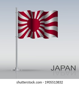 Flag of Japan flying on a flagpole stands on the table. Vector illustration