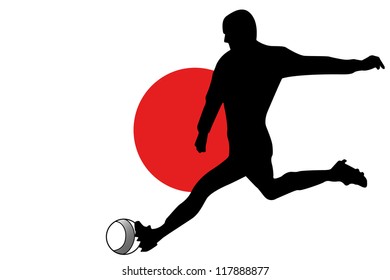 The flag of Japan with a football player