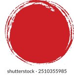 Flag of Japan with grunge effect. Japanese flag painted with ink. Red sun. Vector illustration. Grunge Circle Shape. Distressed Texture Rounded Shape. Red Rubber Stamp In Circle Form. Vector. Sticker.