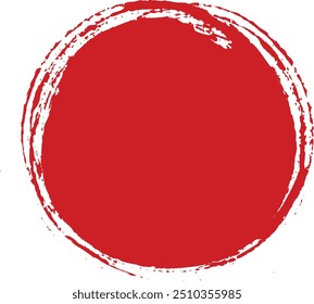 Flag of Japan with grunge effect. Japanese flag painted with ink. Red sun. Vector illustration. Grunge Circle Shape. Distressed Texture Rounded Shape. Red Rubber Stamp In Circle Form. Vector. Sticker.