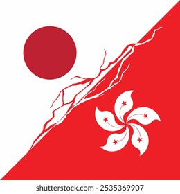 Bandeira do Japão e de Hong Kong que interagem entre si como um soberbo design e ilustração de vetor country, 