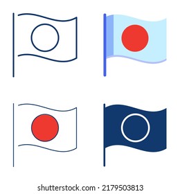Flag of Japan icon set in flat and line style. Japanese national banner. Vector illustration.