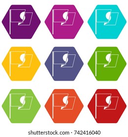 Flag of Japan icon set many color hexahedron isolated on white vector illustration