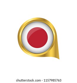 Flag of Japan, location map pin, pointer flag Japan, button gold, Icon country . Vector Illustration EPS10.