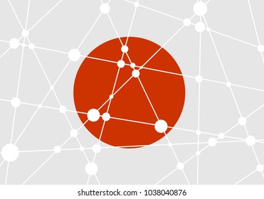 Flag of the Japan. Low poly concept triangular style. Molecule and communication background. Connected lines with dots.