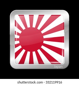 Flag of Japan. Metallic Icon Square Shape. This is File from the Collection Flags of Asia