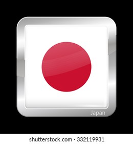 Flag of Japan. Metallic Icon Square Shape. This is File from the Collection Flags of Asia