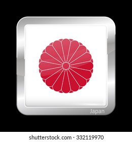 Flag of Japan. Metallic Icon Square Shape. This is File from the Collection Flags of Asia