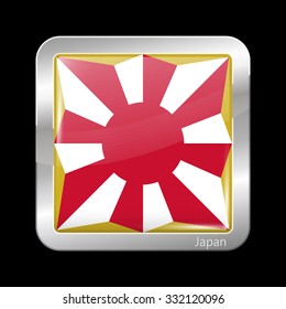 Flag of Japan. Metallic Icon Square Shape. This is File from the Collection Flags of Asia
