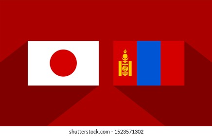 flag of japan and mongodia on red background