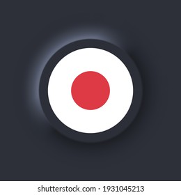 Flag of Japan. National Japan flag. Japanian symbol. Vector illustration. EPS10. Simple icons with flags. Neumorphic UI UX dark user interface. Neumorphism