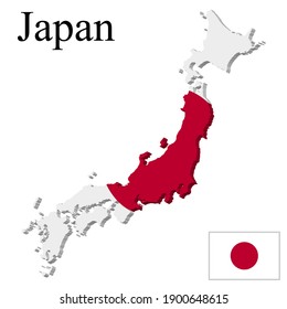 Flag Of Japan On Map. Vector Illustration