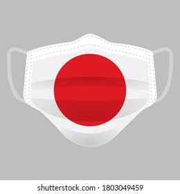 Flag of Japan on medical face mask Front side vector isolated on white background. EPS.file. Medical face mask concept protect people in country from virus.